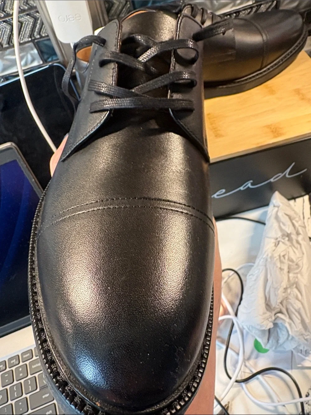Polo by Ralph Lauren Black Leather Cap-Toe Derby